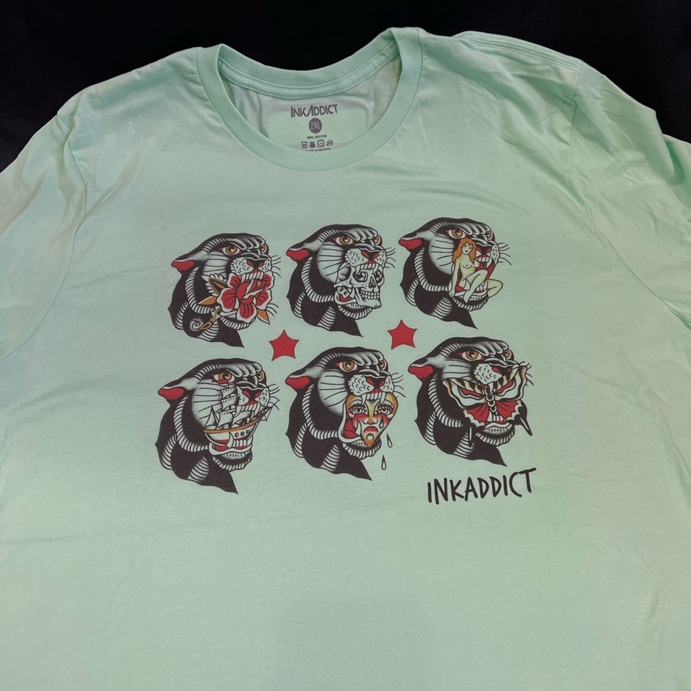 Ink Addict Tiger Tattoo Graphic Tee Mint Green